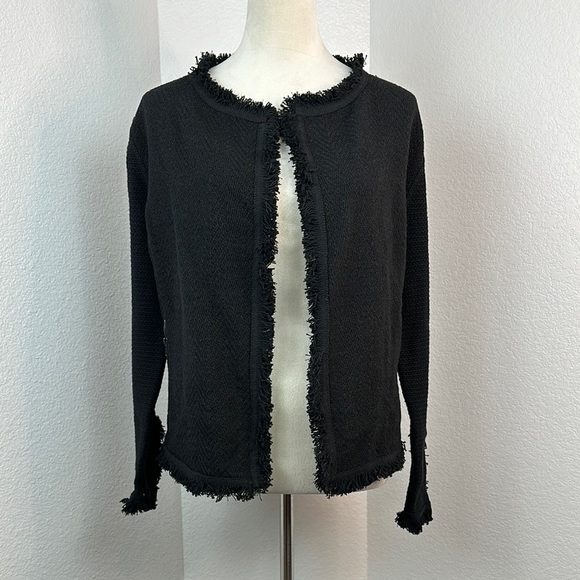 NIC + ZOE Black FRINGE MIX KNIT JACKET Size Large NWT - Picture 5 of 16